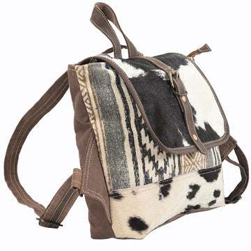 Real Cowhide Leather and Upcycled Canvas Backpack - LB102