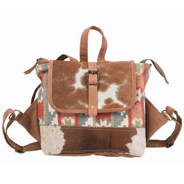 Real Cowhide Leather and Upcycled Canvas Backpack - LB103
