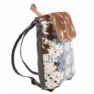 Real Cowhide Leather and Upcycled Canvas Backpack - LB106