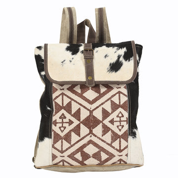 Real Cowhide Leather and Upcycled Canvas Backpack - LB107