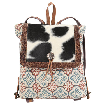 Real Cowhide Leather and Upcycled Canvas Backpack - LB111