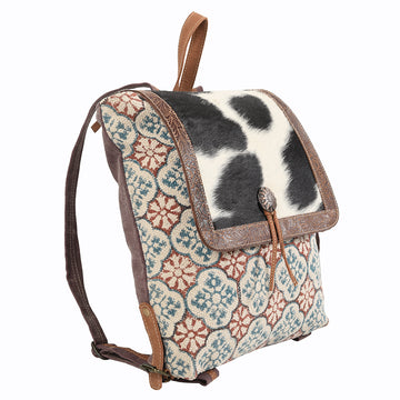 Real Cowhide Leather and Upcycled Canvas Backpack - LB111