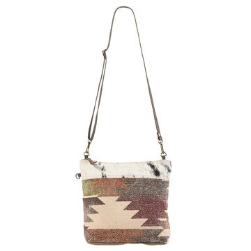 Real Cowhide Leather and Upcycled Canvas Crossbody Bag - LB134