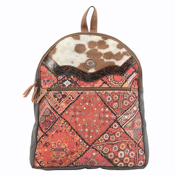 Real Cowhide Leather and Upcycled Canvas Backpack - LB139