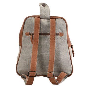 Real Cowhide Leather and Upcycled Canvas Backpack - LB142