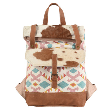 Real Cowhide Leather and Upcycled Canvas Backpack - LB164