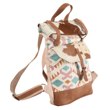 Real Cowhide Leather and Upcycled Canvas Backpack - LB164