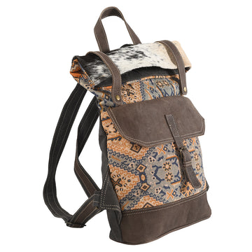 Real Cowhide Leather and Upcycled Canvas Backpack - LB166
