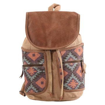 Leather and Upcycled Canvas Backpack - LB178