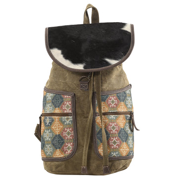 Real Cowhide Leather and Upcycled Canvas Backpack - LB179