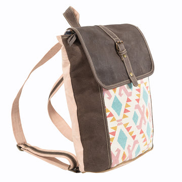 Leather and Upcycled Canvas Backpack - LB190