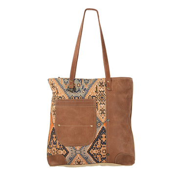 Leather and Upcycled Canvas Tote Bag - LB195