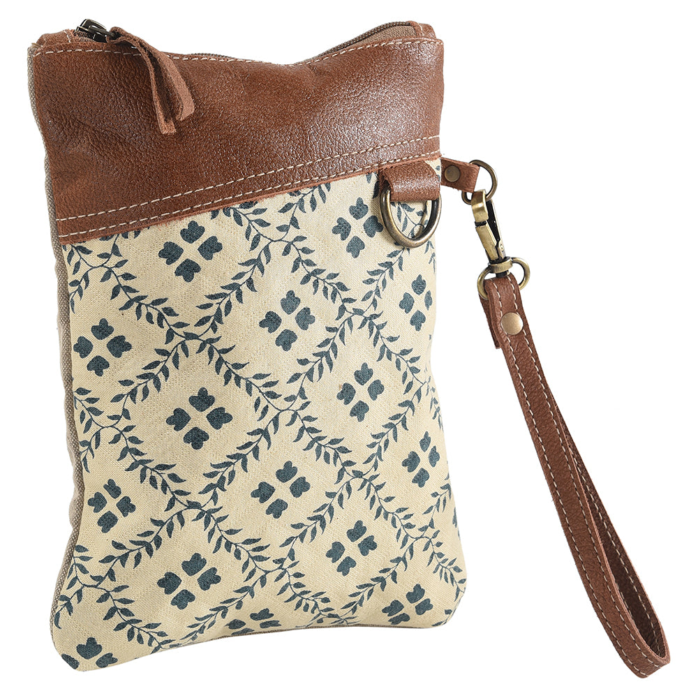 Leather and Upcycled Canvas Wristlet - LB273