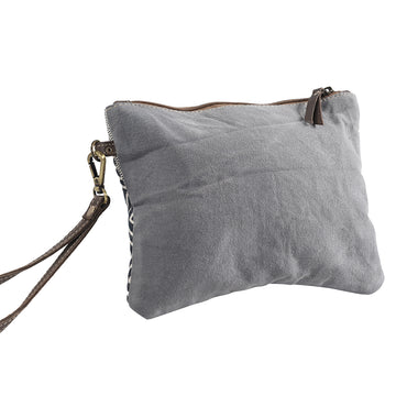Leather and Upcycled Canvas Wristlet - LB275