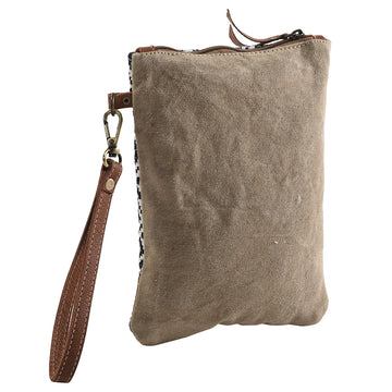 Real Cowhide Leather and Upcycled Canvas Wristlet - LB278