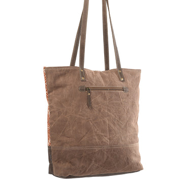Leather and Upcycled Canvas Tote Bag - LB284