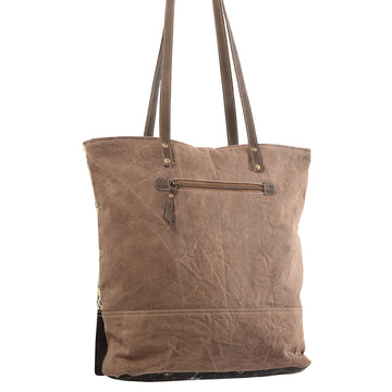 Real Cowhide Leather and Upcycled Canvas Tote Bag - LB286