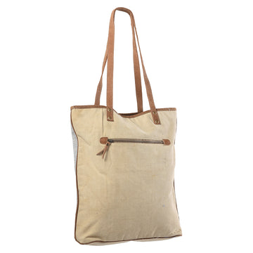 Leather and Upcycled Canvas Tote Bag - LB324