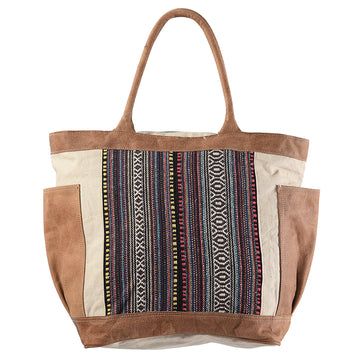 Leather and Upcycled Canvas Tote Bag - LB312