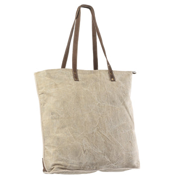 Real Cowhide Leather and Upcycled Canvas Tote Bag - LB317