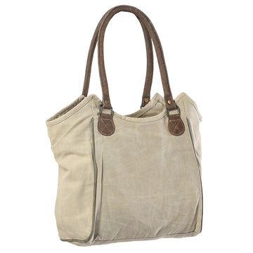 Leather and Upcycled Canvas Tote Bag - LB330