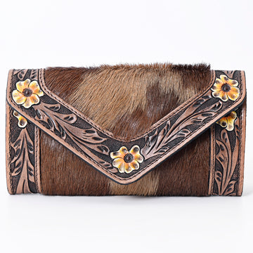 Hand Tooled Saddle Leather and Upcycled Canvas Wallet - LBG102