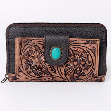 Hand Tooled Saddle Leather and Upcycled Canvas Wallet - LBG104