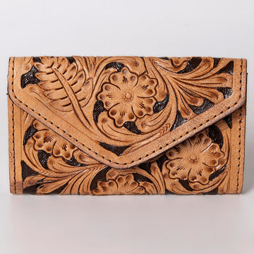 Hand Tooled Saddle Leather and Upcycled Canvas Wallet - LBG105