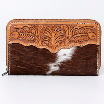 Hand Tooled Saddle Leather and Upcycled Canvas Wallet - LBG106