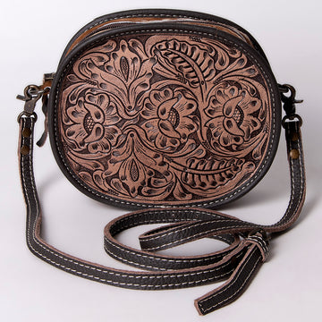 Hand Tooled Saddle Leather and Upcycled Canvas Canteen Bag - LBG107