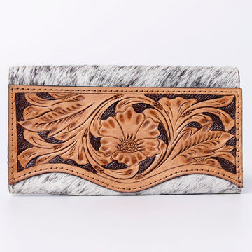 Hand Tooled Saddle Leather With Cowhide Leather and Upcycled Canvas Wallet - LBG110