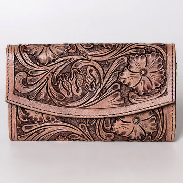 Hand Tooled Saddle Leather and Upcycled Canvas Wallet - LBG140