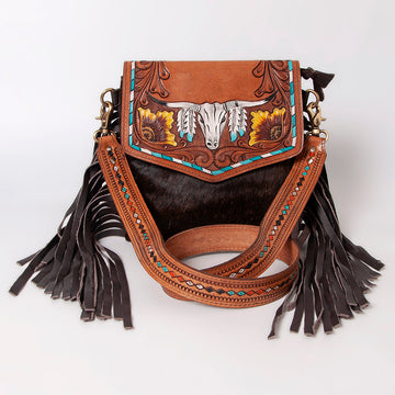 Hand Tooled Saddle Leather With Cowhide Leather Messenger Bag - LBK116