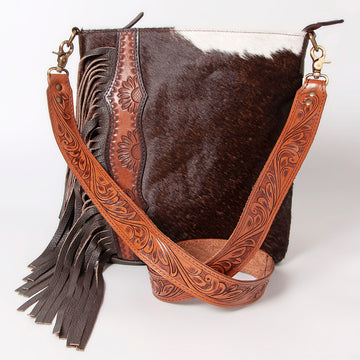 Hand Tooled Saddle Leather With Cowhide Leather Crossbody Bag - LBK118