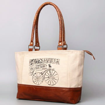 Leather and Upcycled Canvas Tote Bag - LB460