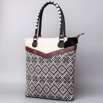 Real Cowhide Leather and Upcycled Canvas Tote Bag - LB475