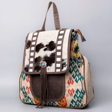 Real Cowhide Leather and Upcycled Canvas Backpack - LB488
