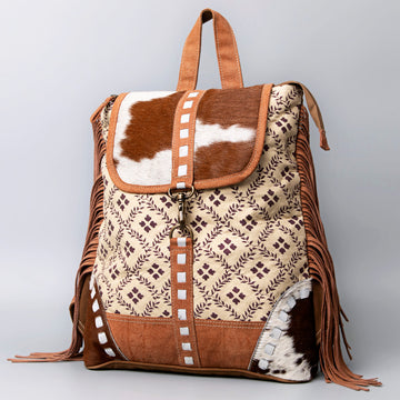 Real Cowhide Leather and Upcycled Canvas Backpack - LB496