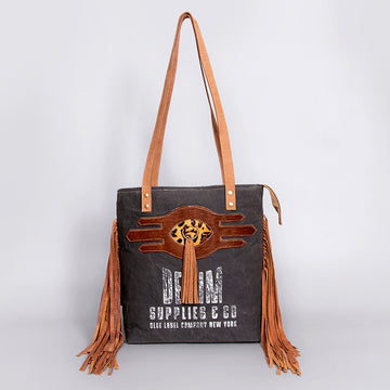 Leather and Upcycled Canvas Tote Bag - LB510