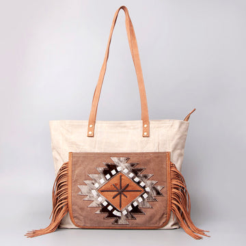 Real Cowhide Leather and Upcycled Canvas Tote Bag - LB515