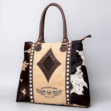 Real Cowhide Leather and Upcycled Canvas Tote Bag - LB516