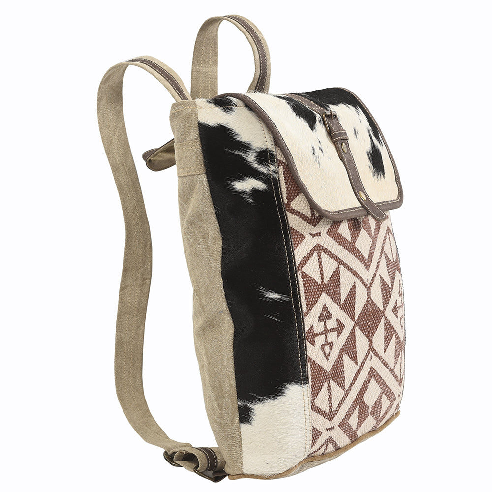 Real Cowhide Leather and Upcycled Canvas Backpack - LB107