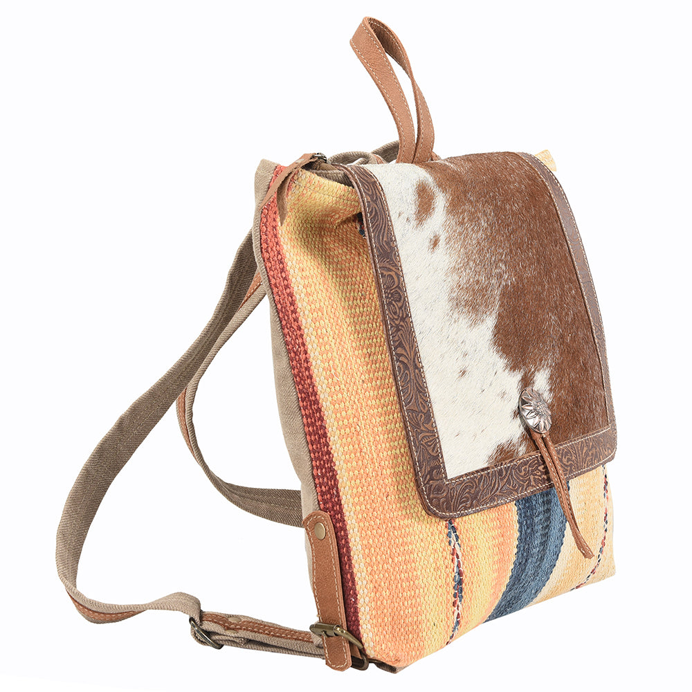 Real Cowhide Leather and Upcycled Canvas Backpack - LB112