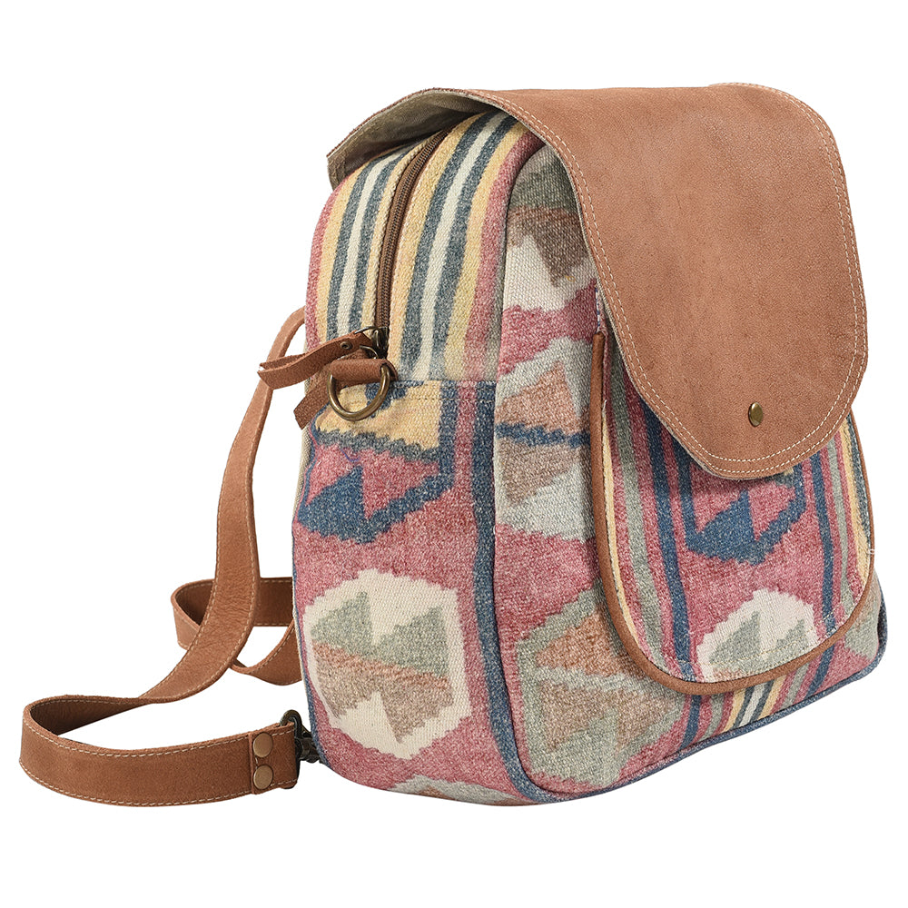 Leather and Upcycled Canvas Backpack - LB113