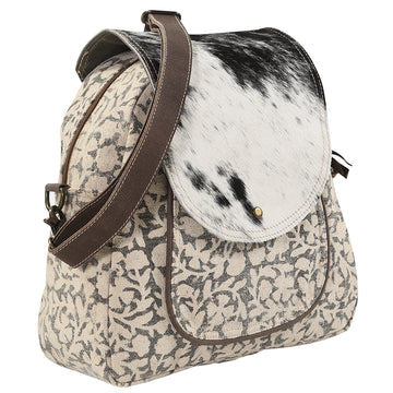 Real Cowhide Leather and Upcycled Canvas Crossbody Bag - LB114