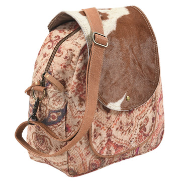 Real Cowhide Leather and Upcycled Canvas Crossbody Bag - LB115