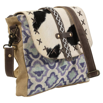 Real Cowhide Leather and Upcycled Canvas Crossbody Bag - LB121