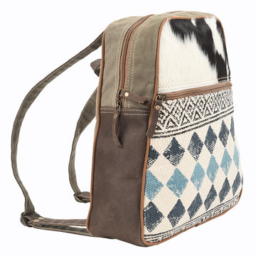 Real Cowhide Leather and Upcycled Canvas Backpack - LB123