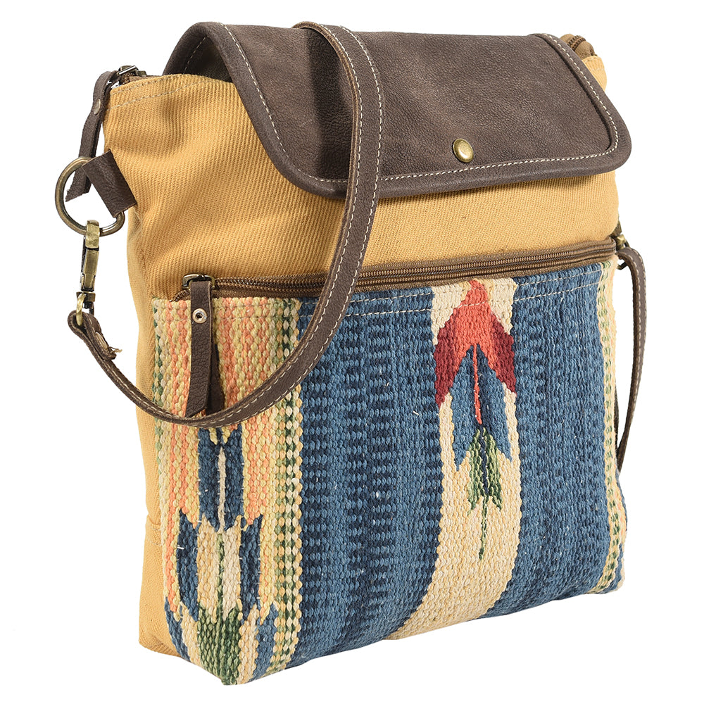Leather and Upcycled Canvas Crossbody Bag - LB128