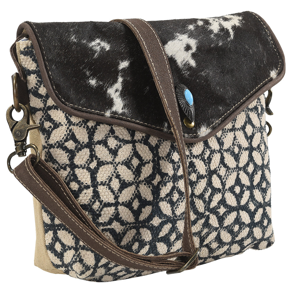Real Cowhide Leather and Upcycled Canvas Crossbody Bag - LB133